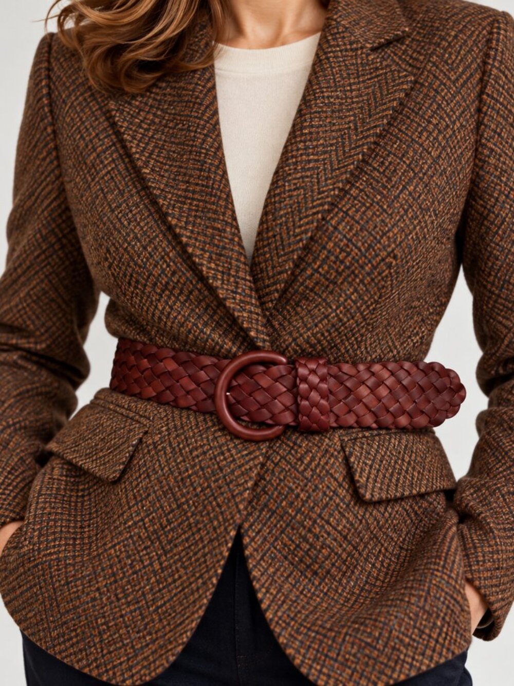 Jockey genuine leather woven belt, wide